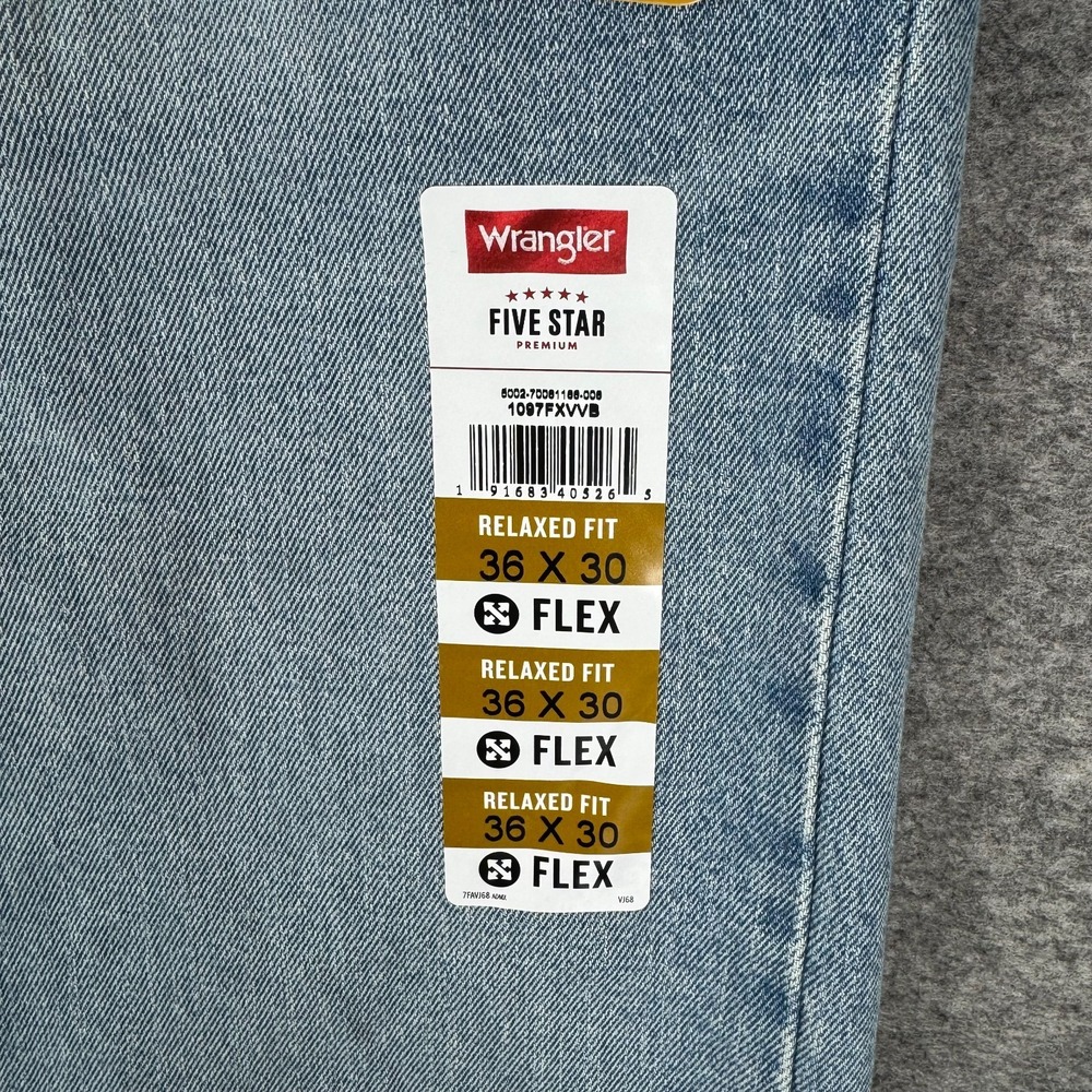 Wrangler Five Star Flex Relaxed Fit Jeans Denim Cotton Stretch Mens 36x30 - Picture 5 of 15